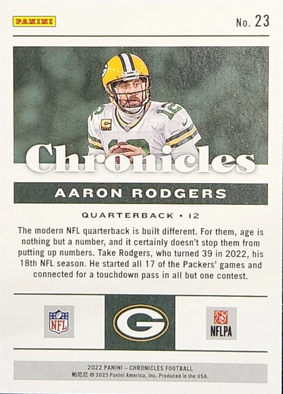 2022 Panini Chronicles Teal Aaron Rodgers #23 Green Bay Packers