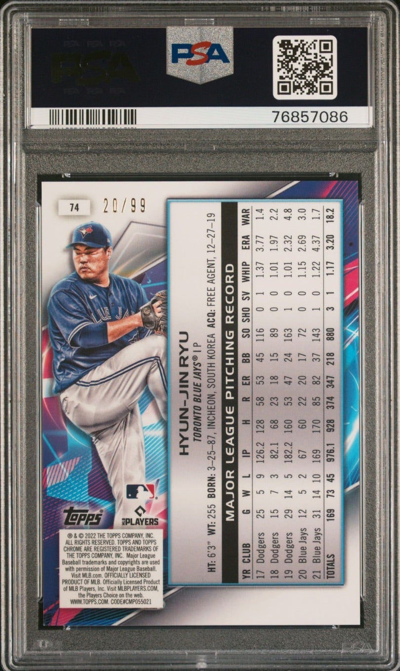 2022 Topps Cosmic Hyun-Jin Ryu Blue /99 #74 Toronto Blue Jays PSA 9
