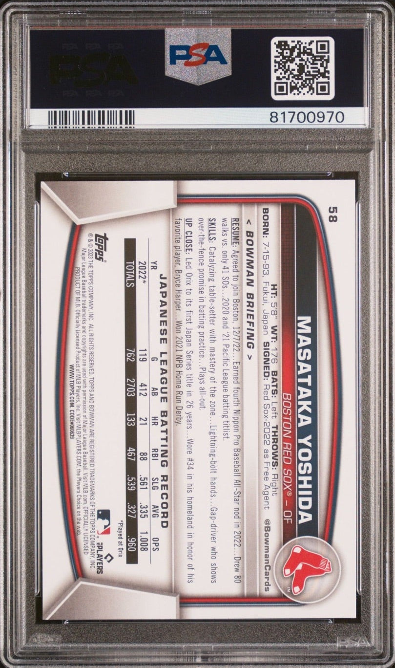 2023 Topps Bowman Masataka Yoshida RC #58 Boston Red Sox PSA 9