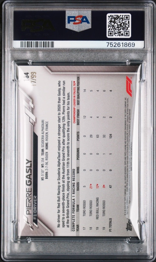 2020 Topps Chrome Formula 1 Sapphire Aqua /99 Pierre Gasly #184 PSA 9 Alphatauri
