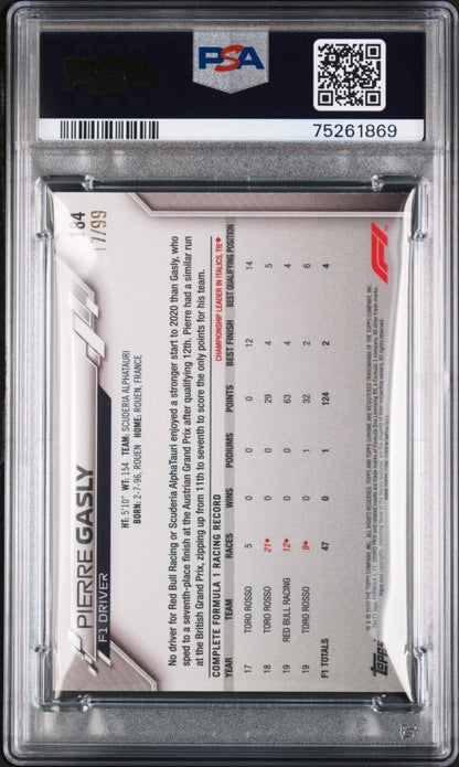 2020 Topps Chrome Formula 1 Sapphire Aqua /99 Pierre Gasly #184 PSA 9 Alphatauri