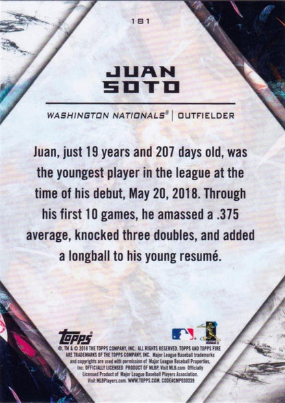 2018 Topps Fire Juan Soto RC #181 Washington Nationals
