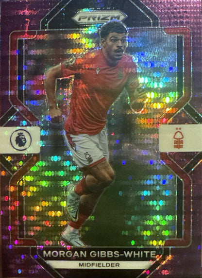 2022 Panini Prizm Premier League Morgan Gibbs-White Prizms Purple Pulsar #148 Nottingham Forest