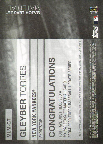 2020 Topps Update Material Relics Gleyber Torres #MLM-GT New York Yankees