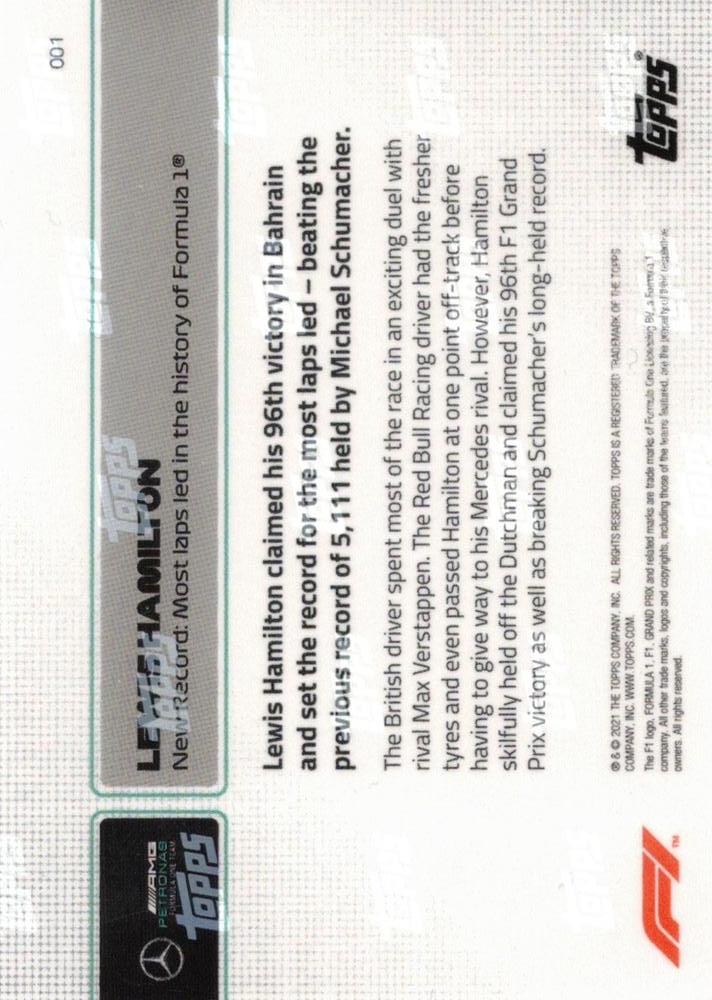 2021 Topps Now Lewis Hamilton New record: most laps #001 Mercedes
