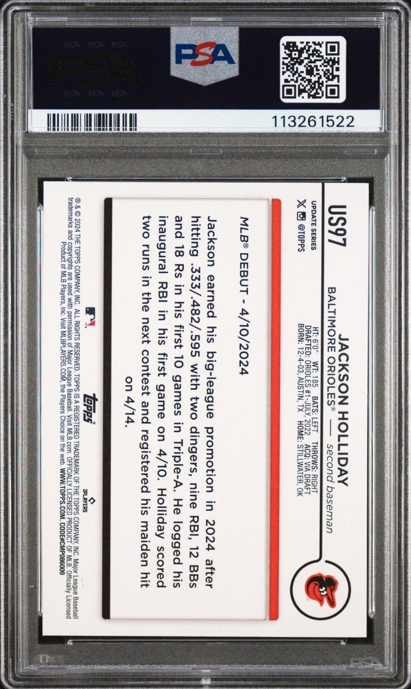 2024 Topps Update Jackson Holliday Gold Rainbow #US97 PSA 10 Baltimore Orioles