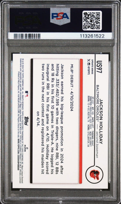 2024 Topps Update Jackson Holliday Gold Rainbow #US97 PSA 10 Baltimore Orioles
