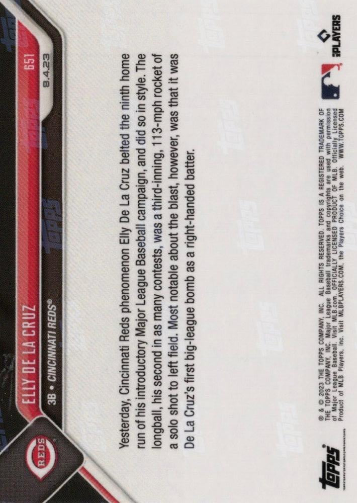 2023 Topps Now Elly De La Cruz Call-Up RC #651 Cincinnati Reds
