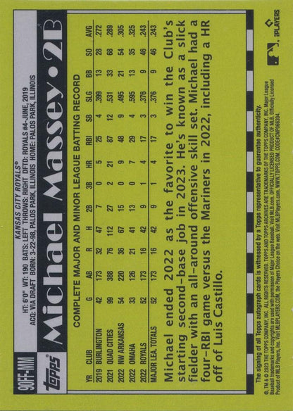 2023 Topps Archives Fan Favorites Autographs RC Michael Massey AU #90FF-MM Kansas City Royals