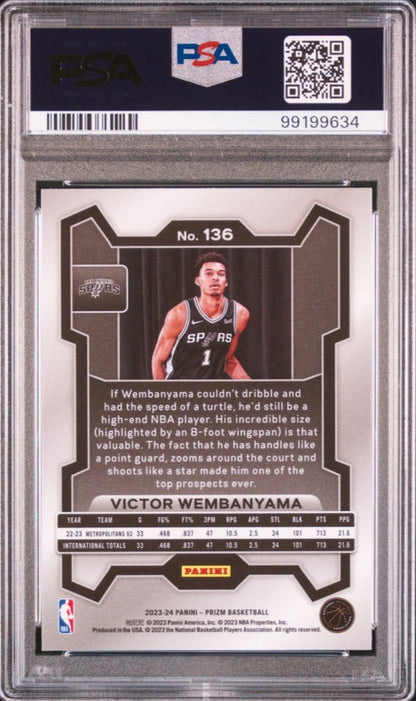 2023 Panini Prizm RC Victor Wembanyama San Antonio Spurs #136 PSA 9