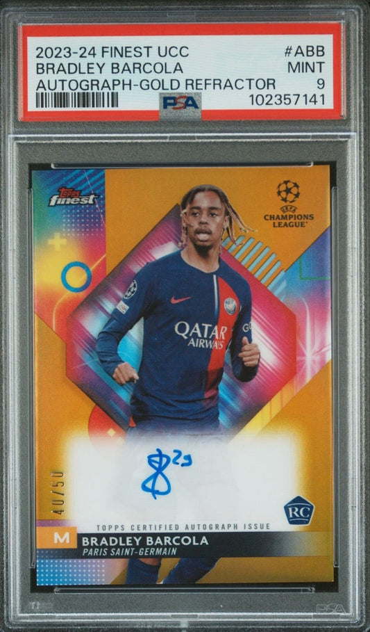 2023 Topps Finest UCC Bradley Barcola auto RC Gold /50 #ABB PSG PSA 9