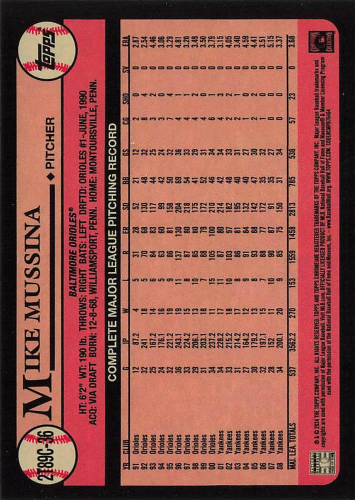 2024 Topps Series 2 1989 35th Anniversary Chrome Mojo Mike Mussina #2T89C-36 Baltimore Orioles
