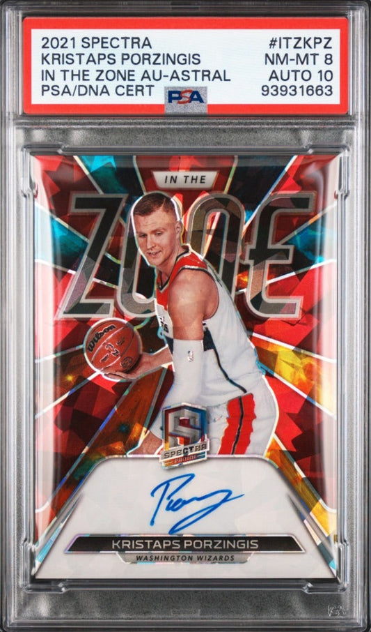 2021 Panini Spectra Astral Auto /49 Kristaps Porzingis Dallas Mavericks #ITZ-KPZ PSA 8/10