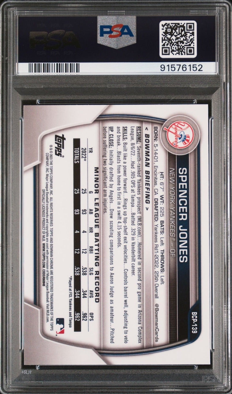 2022 Topps Bowman Sapphire Spencer Jones 1st #BCP139 PSA 10 New York Yankees