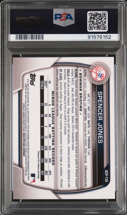 2022 Topps Bowman Sapphire Spencer Jones 1st #BCP139 PSA 10 New York Yankees