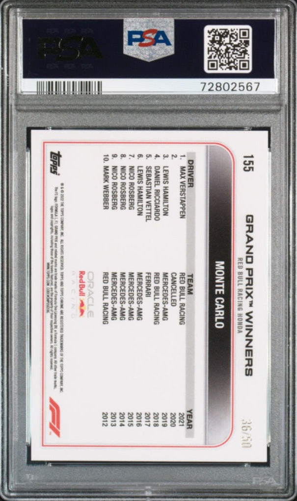 2022 Topps Chrome Formula 1 Gold Wave Refractor /50 Max Verstappen Red Bull Racing #155 PSA 9