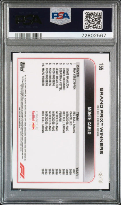 2022 Topps Chrome Formula 1 Gold Wave Refractor /50 Max Verstappen Red Bull Racing #155 PSA 9