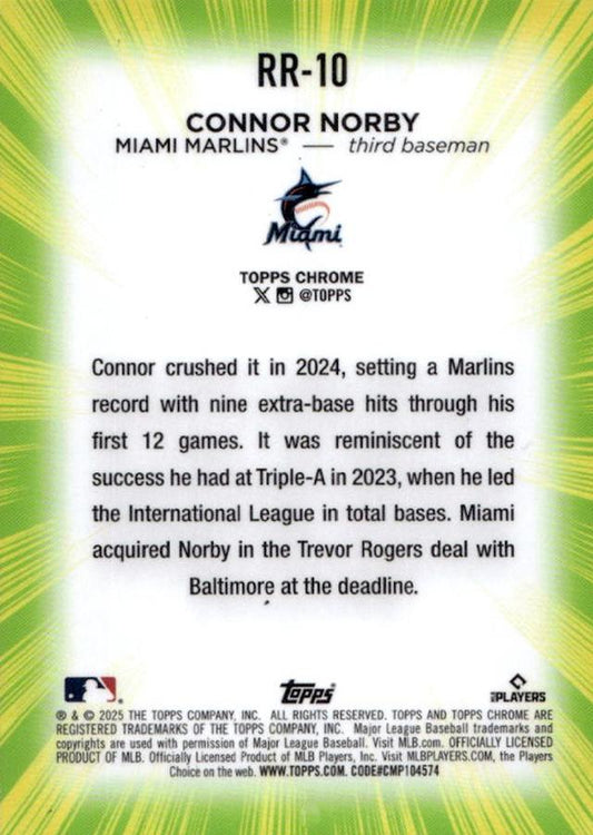 2025 Topps Chrome Radiating Rookies Connor Norby #RR-10 Miami Marlins