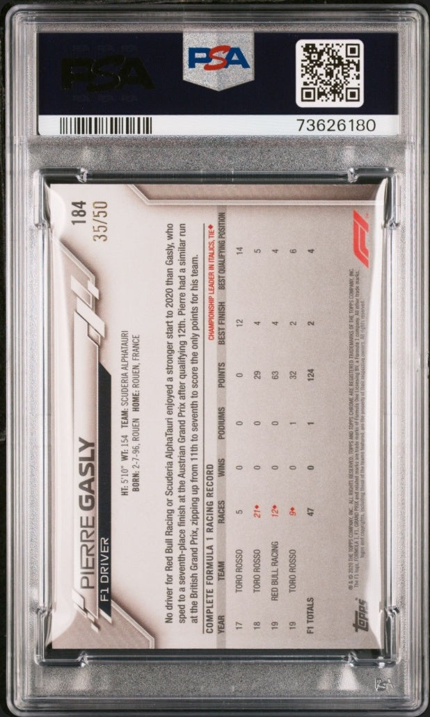 2020 Topps Chrome Formula 1 Sapphire Gold /50 Pierre Gasly #184 PSA 8 Alphatauri