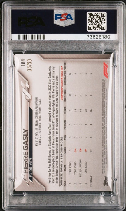 2020 Topps Chrome Formula 1 Sapphire Gold /50 Pierre Gasly #184 PSA 8 Alphatauri