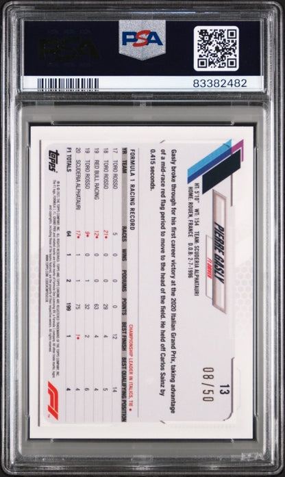 2021 Topps Chrome Formula 1 Sapphire Gold /50 Pierre Gasly #13 PSA 9 Alphatauri