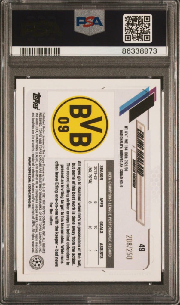 2020 Topps Chrome Purple Diamond /250 Erling Haaland Borussia Dortmund #49 PSA 8