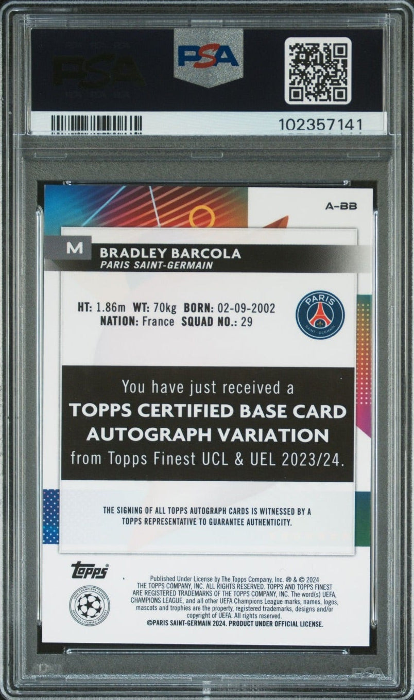 2023 Topps Finest UCC Bradley Barcola auto RC Gold /50 #ABB PSG PSA 9