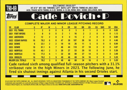 2025 Topps Series 1 Topps 90 Cade Povich RC Baltimore Orioles #T90-69