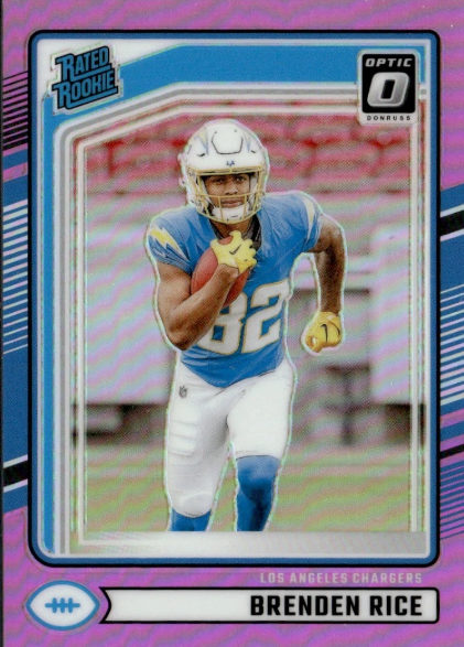 2024 Panini Donruss Optic Pink Preview Brenden Rice RC #382 Los Angeles Chargers