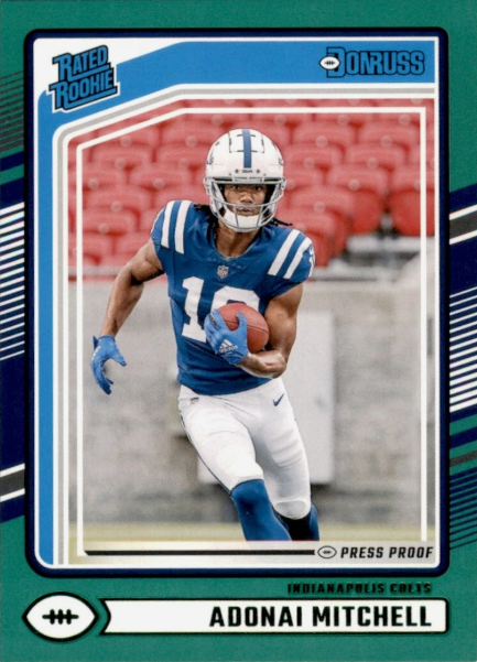 2024 Panini Donruss Press Proof Green Adonai Mitchell Rated Rookie RC #343 Indianapolis Colts