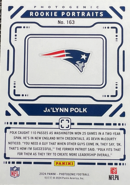 2024 Panini Photogenic Ja'Lynn Polk Rookie Portrait RC #163 New England Patriots