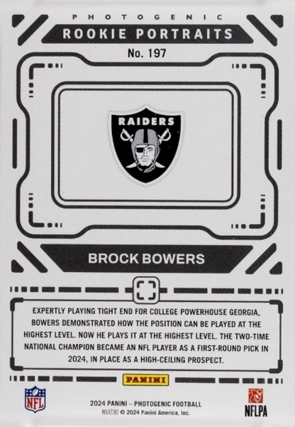 2024 Panini Photogenic Brock Bowers Rookie Portrait RC #197 Las Vegas Raiders