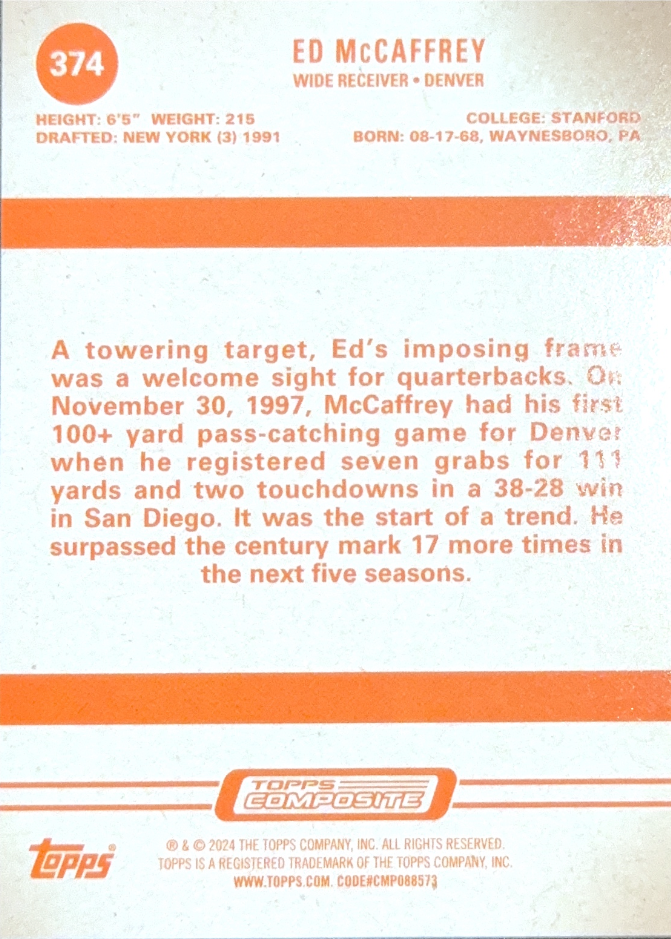 2023 Topps Composite Football Heritage Green Rainbow Foilboard Ed McCaffrey /250 #374 Denver Broncos
