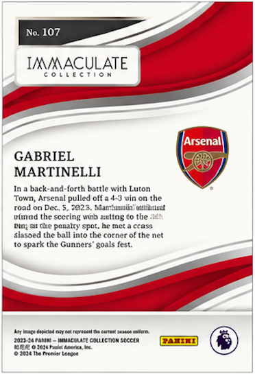 2023 Panini Immaculate Gabriel Martinelli /60 #107 Arsenal FC