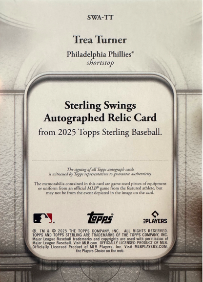 2025 Topps Sterling Patch Autograph /5 Trea Turner #SWA-TT Philadelphia Phillies