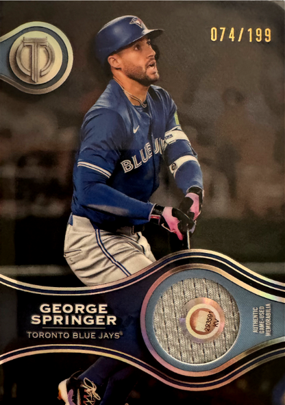 2025 Topps Tribute Patch /199 George Springer #SOA-GS Toronto Blue Jays