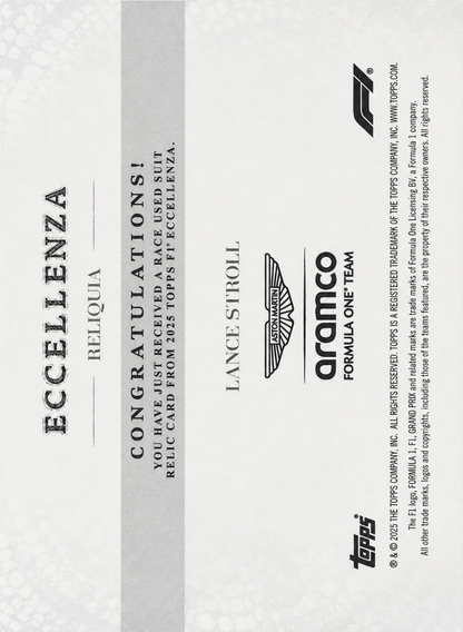 2025 Topps Eccellenza Formula 1 Relic Lance Stroll Aston Martin F1