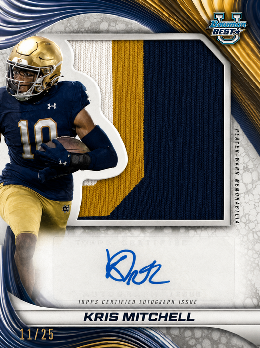 2024 Topps Bowman's Best Patch Autograph /25 Kris Mitchell #PJA-KM Notre Dame Fighting Irish