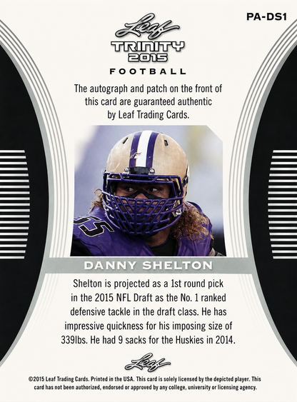 2015 Leaf Trinity Patch Autograph On-Card Danny Shelton #PA-DS1 Washington Huskies