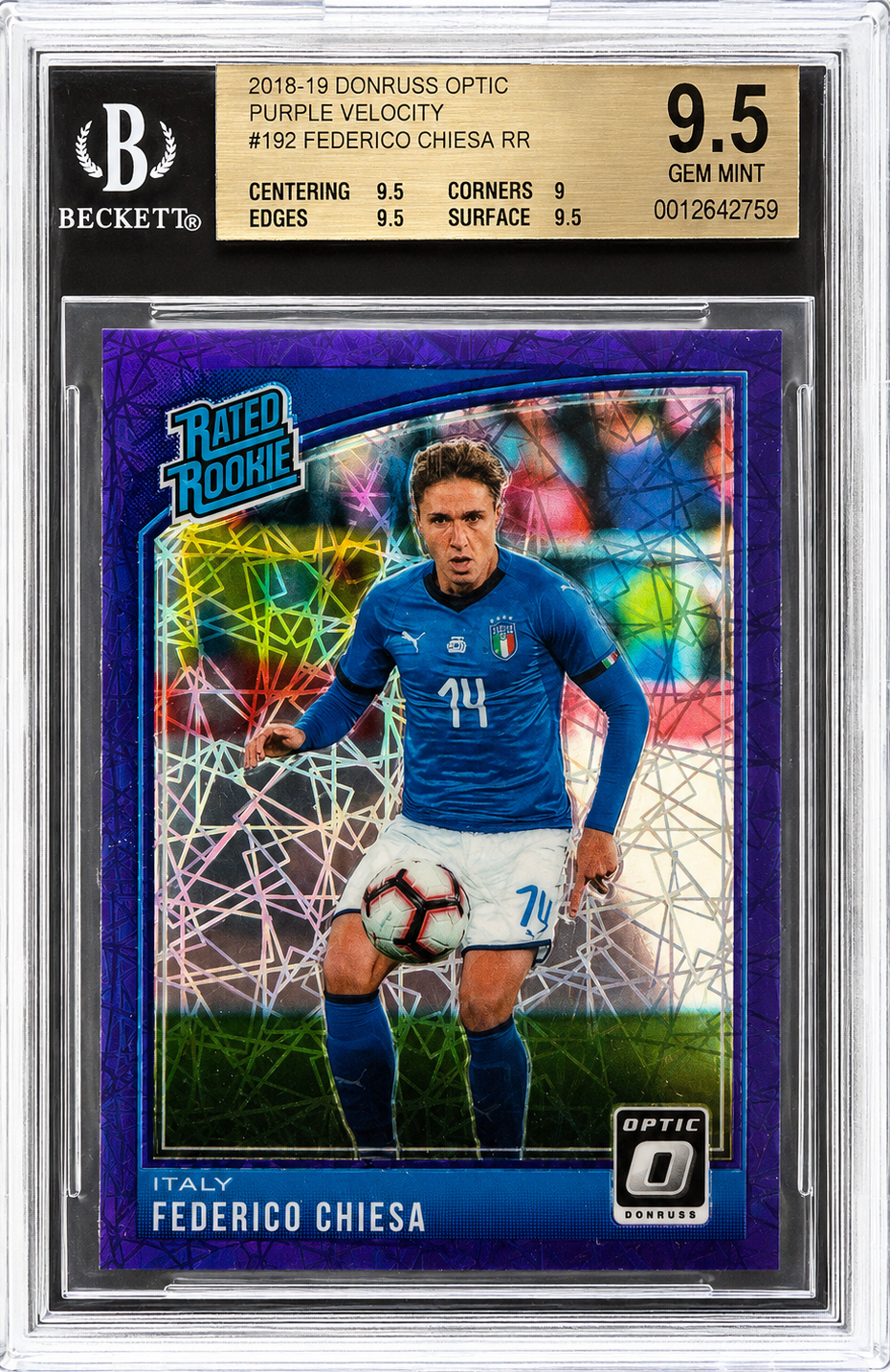 2018 Panini Donruss Optic Purple Velocity /125 RC Federico Chiesa RR #192 Italie BGS 9.5