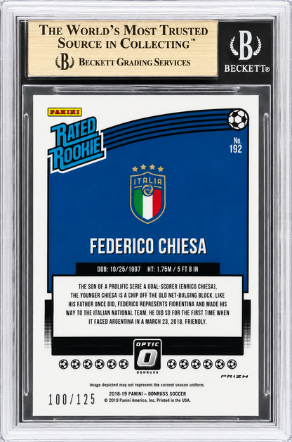 2018 Panini Donruss Optic Purple Velocity /125 RC Federico Chiesa RR #192 Italie BGS 9.5