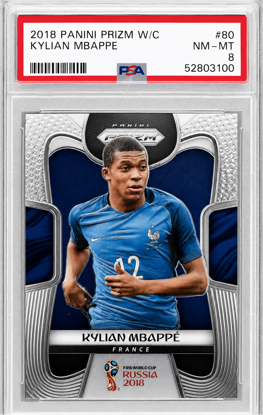 2018 Panini Prizm World Cup Kylian Mbappé RC #80 France PSA8