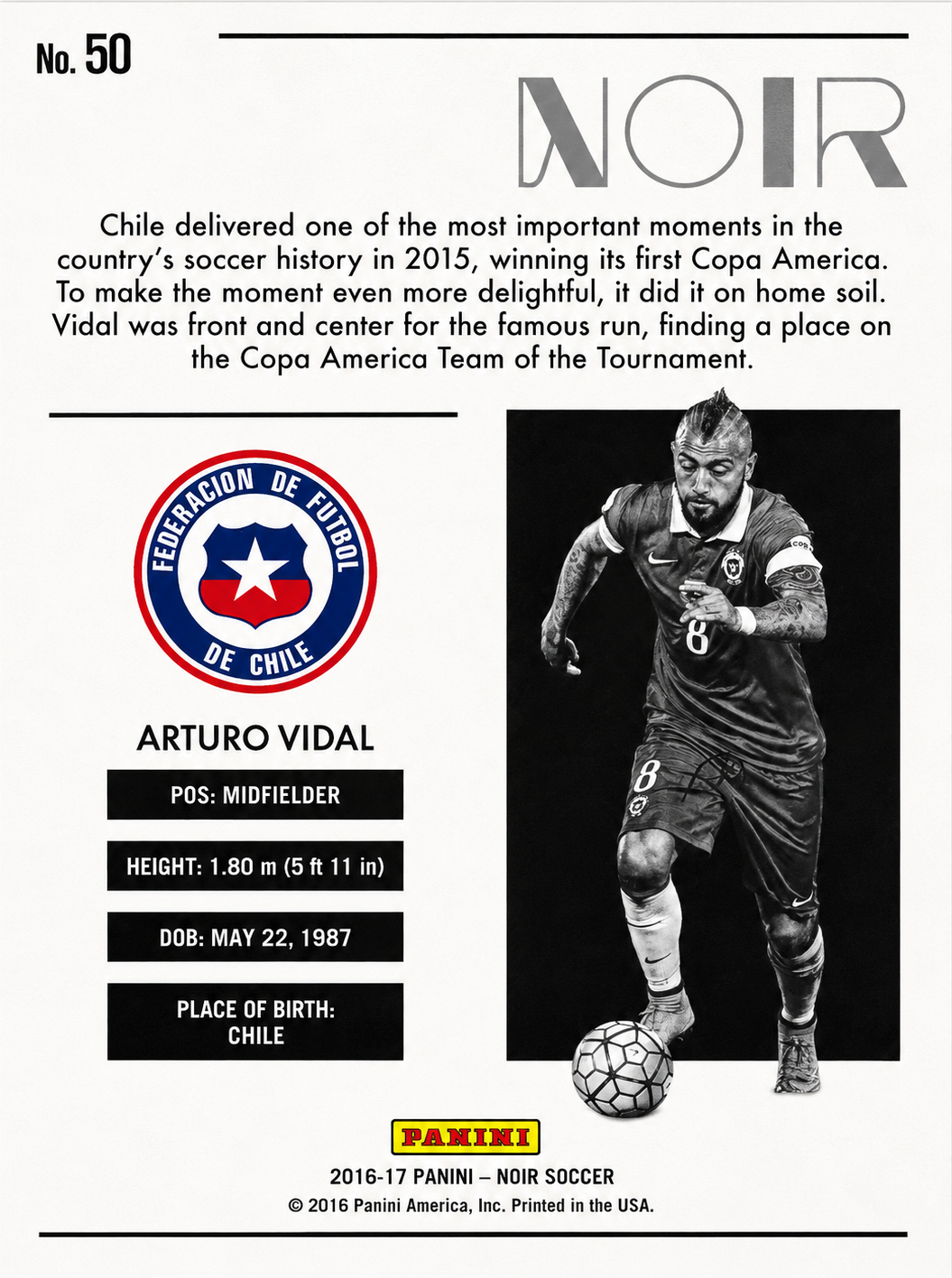 2016 Panini Noir Arturo Vidal /75 #50 Chile