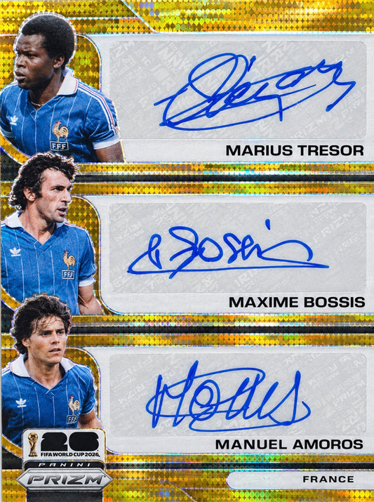2026 Panini Prizm World Cup Triple Auto Gold /10 Trésor / Bossis / Amoros #TS-MMM France