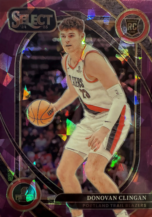 2024 Panini Select NBA Purple Cracked Ice /99 Donovan Clingan RC #270 Portland Trail Blazers