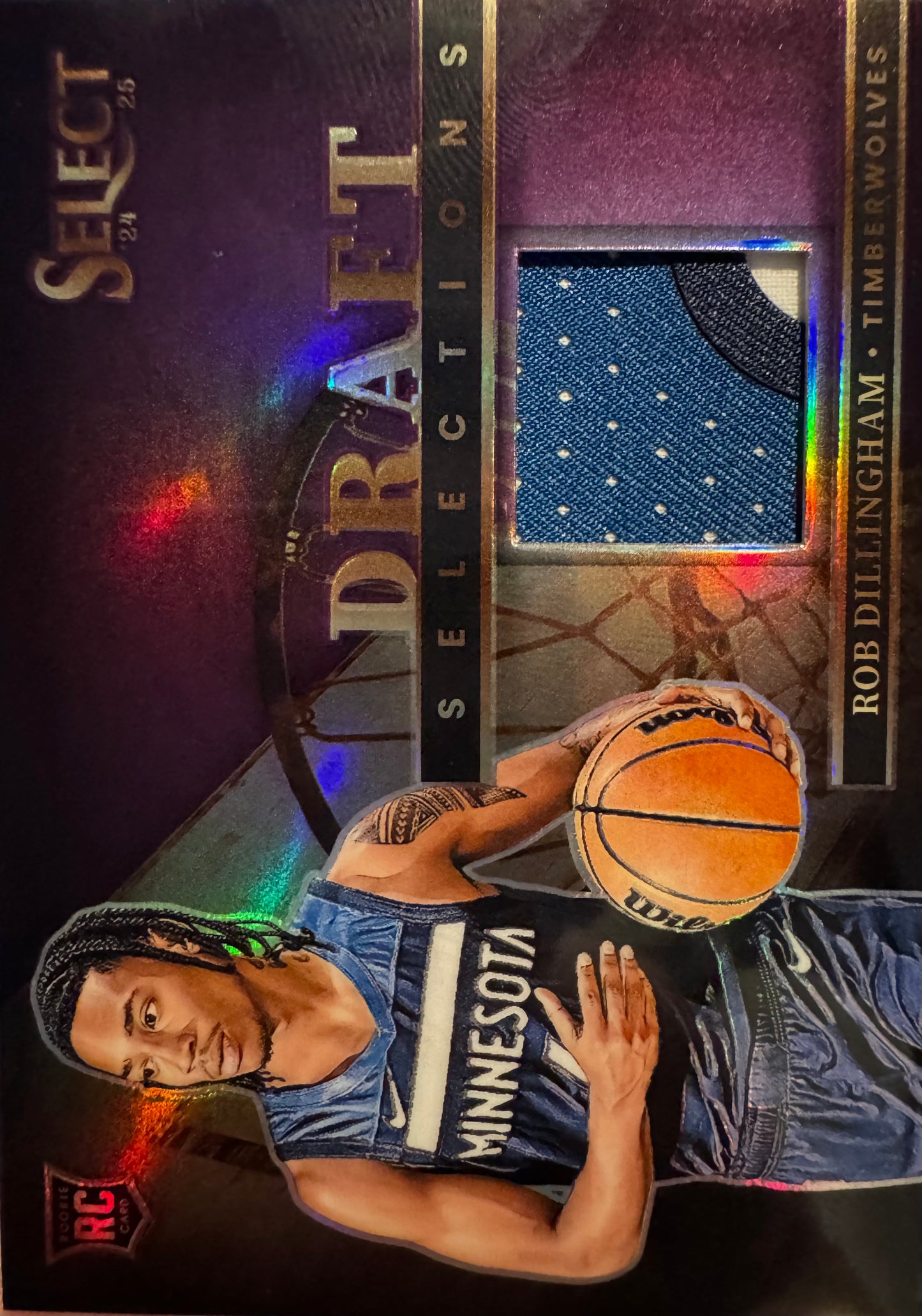 2024 Panini Select NBA Patch Purple /99 Rob Dillingham RC Tri-Color #DSM-ROB Timberwolves