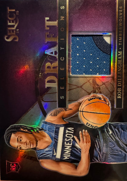 2024 Panini Select NBA Patch Purple /99 Rob Dillingham RC Tri-Color #DSM-ROB Timberwolves