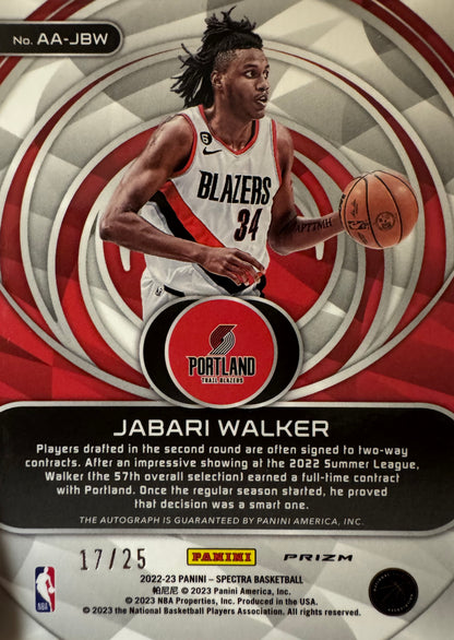 2022 Panini Spectra Autograph /25 Jabari Walker RC #AA-JBW Portland Trail Blazers