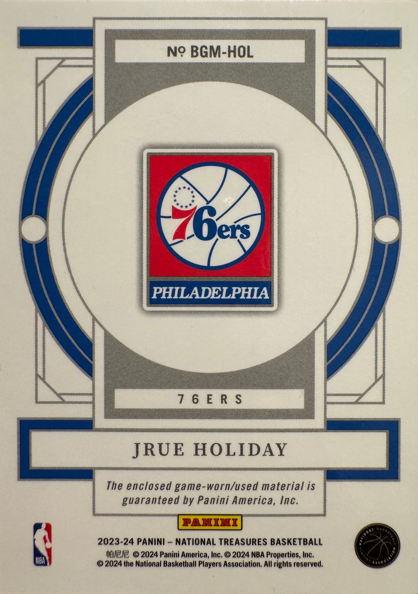 2023 Panini National Treasures Patch /99 Jrue Holiday #BGM-HOL Philadelphia 76ers