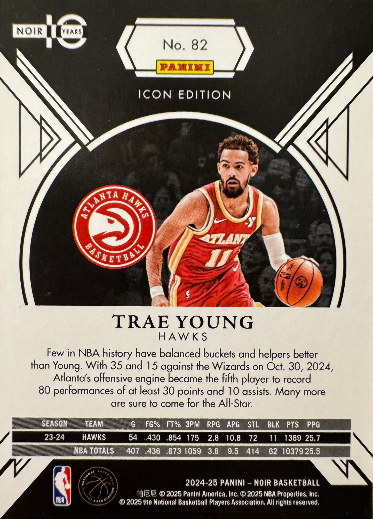 2024 Panini Noir Trae Young /49 #82 Atlanta Hawks